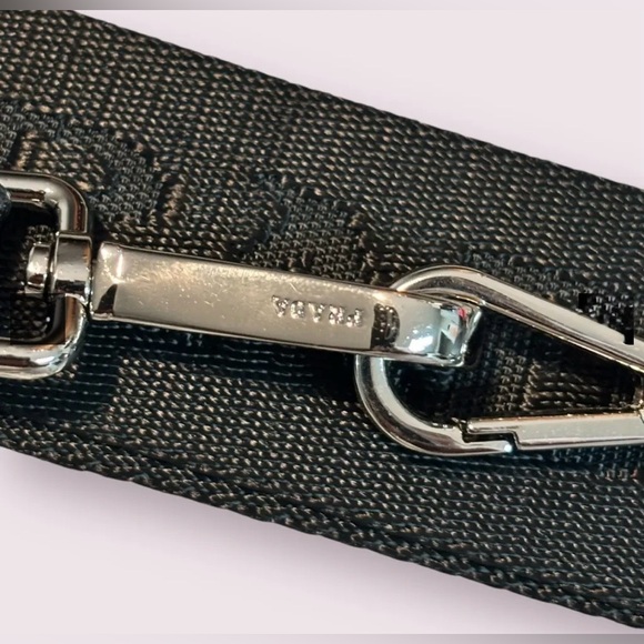 Prada Black Canvas Logo Saffiano Leather Trim Adjustable Strap w/ Nylon Pouch - Picture 10 of 10